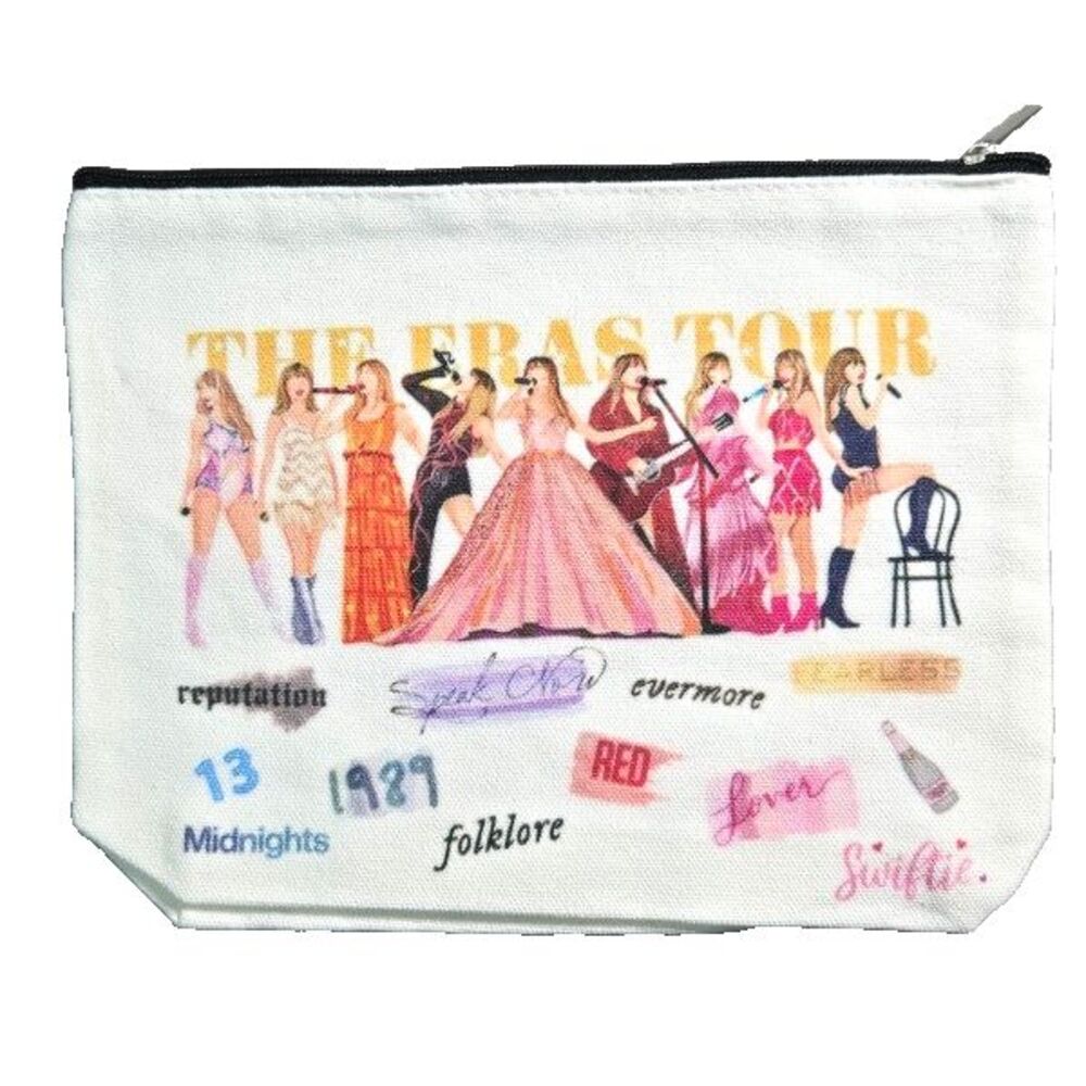Taylor Swift The Eras Tour Themed Makeup Bag Names of Songs Canvas 9" x 7"